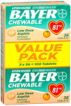 Bayer Low Dose Aspirin 81 mg Chewable Tablets Orange Flavored