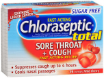 Chloraseptic Total Sore Throat + Cough Lozenges Sugar Free Wild Cherry - 15 ct