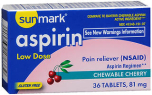 Sunmark Aspirin Adult Low Dose 81 mg Chewable Tablets Cherry - 36 ct