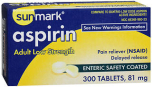 Sunmark Aspirin Adult Low Strength 81 mg, Enteric Coated - 300 ct