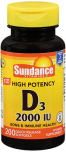 Sundance Vitamins High Potency D3 2000 IU Vitamin Supplement Quick Release Softgels