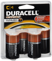 Duracell Coppertop Alkaline Batteries 1.5 Volt Size C - 4 pk