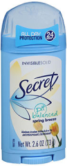 Secret Antiperspirant/Deodorant Invisible Solid pH Balanced Spring Breeze - 2.6 oz