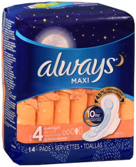 Always Overnight Maxi Pads with Flexi-Wings - 12pks of 14