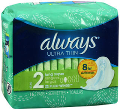 Always Ultra Thin Maxi Pads with Flexi-Wings Long Super - 12 packs of 16