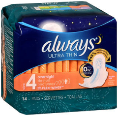 Always Ultra Thin Pads with Flexi-Wings Overnight - 12 packs of 14