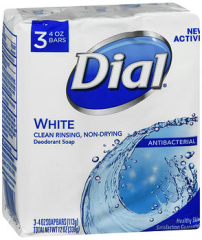 Dial Antibacterial Deodorant Soap White, 3 - 4.5 oz Bars