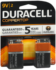 Duracell Coppertop Alkaline Batteries 9 Volt - 2pk