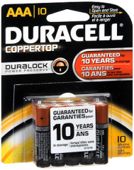 Duracell Coppertop Alkaline Batteries 1.5 Volt AAA (10)