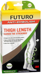 FUTURO Anti-Embolism Thigh Length Closed Toe Stockings Medium White Moderate