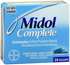 Midol Complete Pain Reliever/Diuretic/Antihistamine - 24 Gelcaps