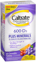 Caltrate 600+D3 Plus Minerals Chewable Tablets Cherry Orange & Fruit Punch - 60 Tablets