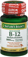 Nature's Bounty B-12 Methylcobalamin 1000 mcg Quick Dissolve Natural Cherry Flavor - 60 Tablets