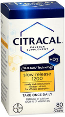 Citracal Calcium Slow Release 1200 + D3 Supplement Coated Caplets - 80 ct