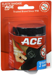 Ace Elastic Bandage with Ace Clip Black 3 inch