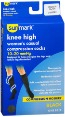 Sunmark Women's Compression Knee High Casual Socks 10-20 mmHg Black Medium 1 PR