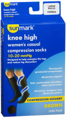 Sunmark Knee High Women's Casual Compression Socks 10-20 mmHg Brown Large 3455664