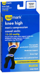 Sunmark Men's Compression Knee High Casual Socks 15-20 mmHg Black Medium