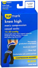 Sunmark Men's Compression Knee High Casual Socks 15-20 mmHg Black X-Large