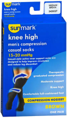 Sunmark Men's Compression Knee High Casual Socks 15-20 mmHg Brown Medium