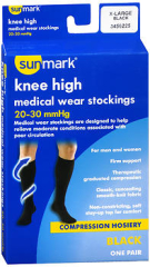 Sunmark Knee High Medical Wear Stockings 20-30 mmHg Black X-Large 3456225