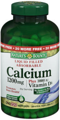 Nature's Bounty Calcium 1200 mg Plus Vitamin D3 Mineral Supplement Softgels