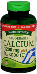 Nature's Truth Absorbable Calcium 1200 mg plus D3 5000 IU per Serving Quick Release Softgels