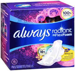 Always Radiant Pads with Flexi-Wings Regular Flow Light Clean Scent