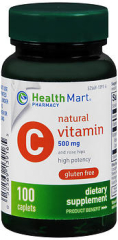 Health Mart Natural Vitamin C 500 mg and Rose Hips Dietary Supplement Caplets 100 TB