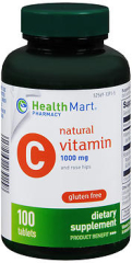 Health Mart Natural Vitamin C 1000 mg and Rose Hips Dietary Supplement Tablets 100 TB